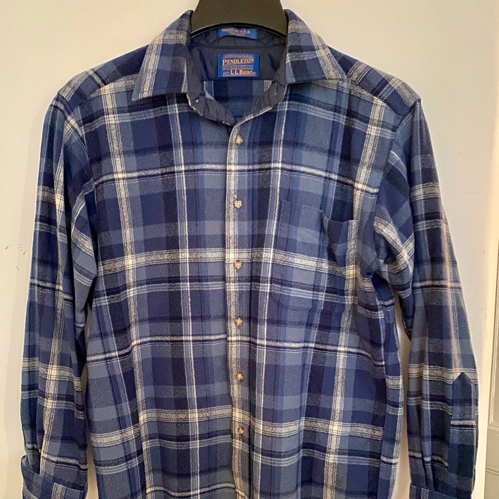 VTG Pendleton LL Bean Blue Plaid 100% Wool Shirt Men's Med USA